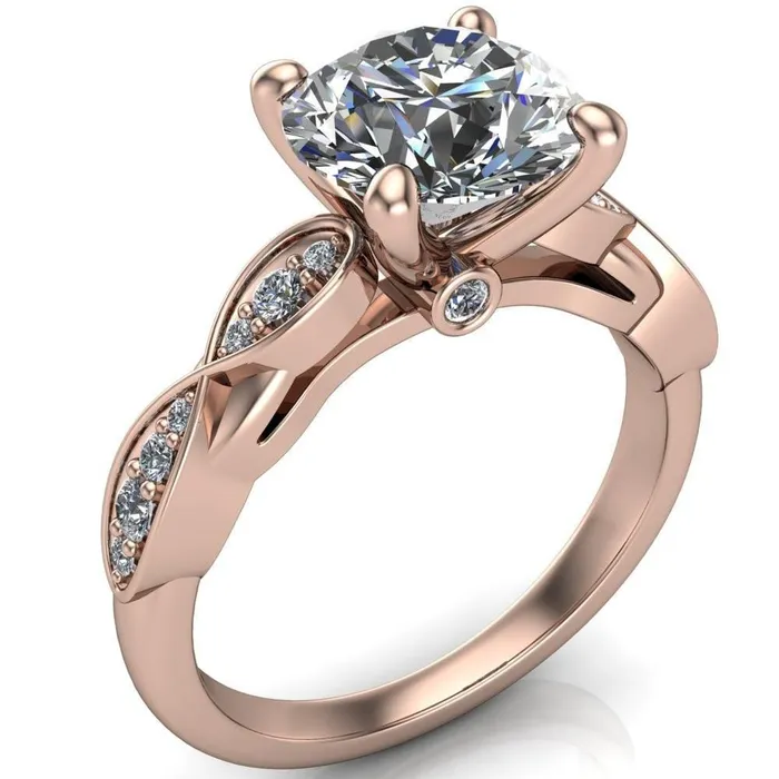 Fire Brilliance Seraphina Round Center Stone 4 Prong Infinity Shoulder Diamond Shank Ring Rings
