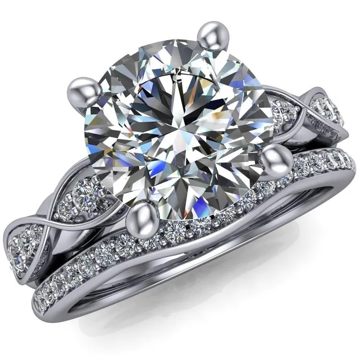 Fire Brilliance Seraphina Round Center Stone 4 Prong Infinity Shoulder Diamond Shank Ring Rings