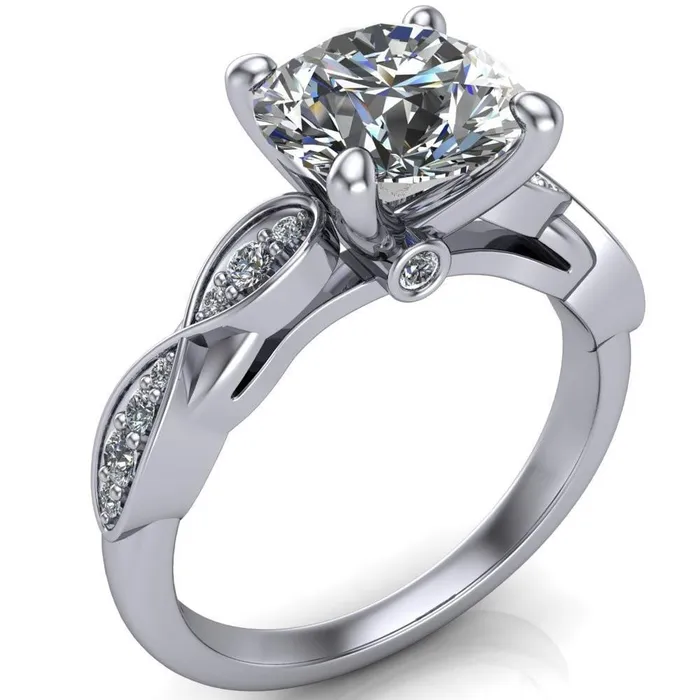 Fire Brilliance Seraphina Round Center Stone 4 Prong Infinity Shoulder Diamond Shank Ring Rings