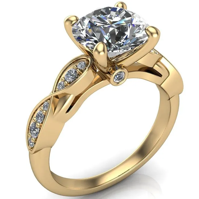 Fire Brilliance Seraphina Round Center Stone 4 Prong Infinity Shoulder Diamond Shank Ring Rings