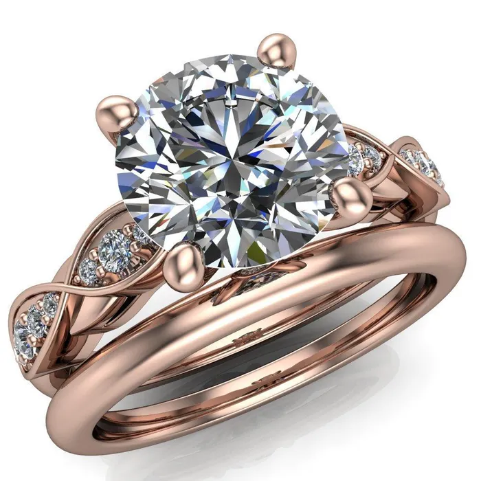 Fire Brilliance Seraphina Round Center Stone 4 Prong Infinity Shoulder Diamond Shank Ring Rings