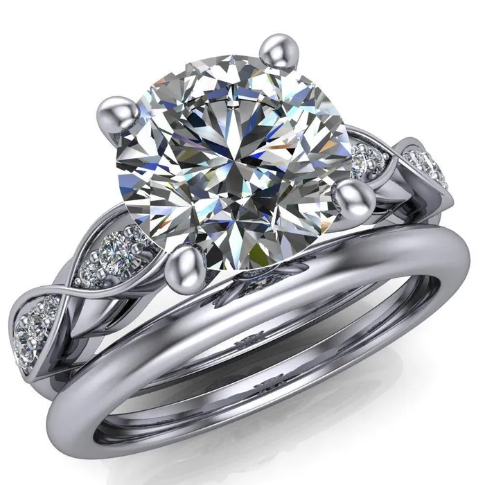Fire Brilliance Seraphina Round Center Stone 4 Prong Infinity Shoulder Diamond Shank Ring Rings