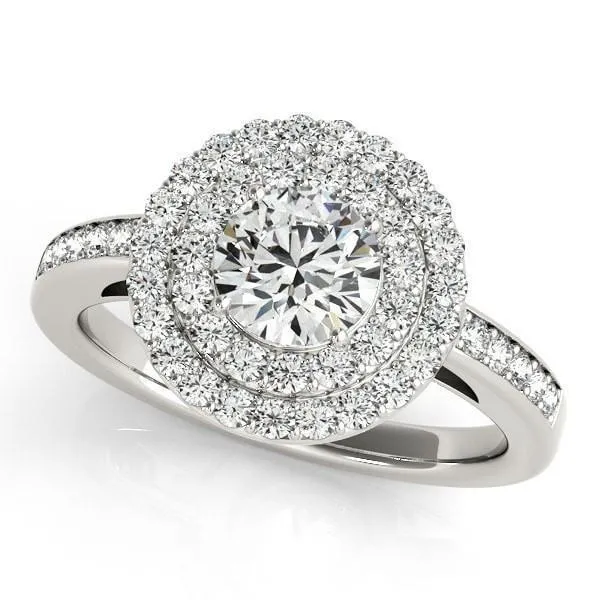Fire Brilliance Susannah Round Center Stone Channel Shank Double Halo Engagement Ring Rings