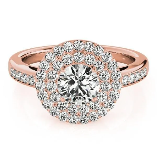 Fire Brilliance Susannah Round Center Stone Channel Shank Double Halo Engagement Ring Rings