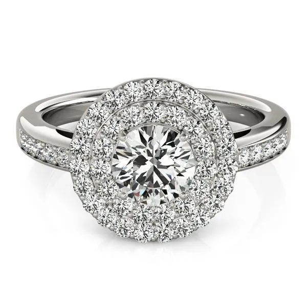 Fire Brilliance Susannah Round Center Stone Channel Shank Double Halo Engagement Ring Rings