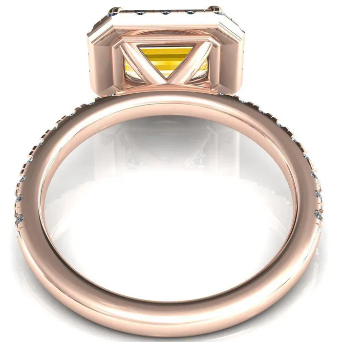 Fire Brilliance Talia Emerald Canary Yellow EastWest 4 Prong Halo 58 Micropave Ring Rings