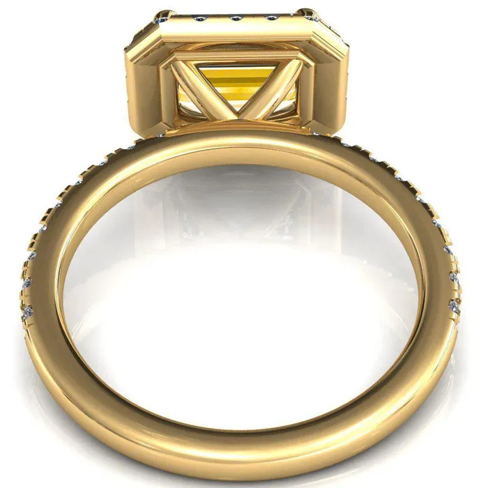 Fire Brilliance Talia Emerald Canary Yellow EastWest 4 Prong Halo 58 Micropave Ring Rings