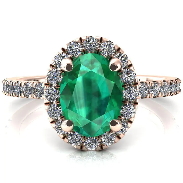 Fire Brilliance Talia Oval Emerald 4 Prong Halo 58 Micropave Engagement Ring Rings