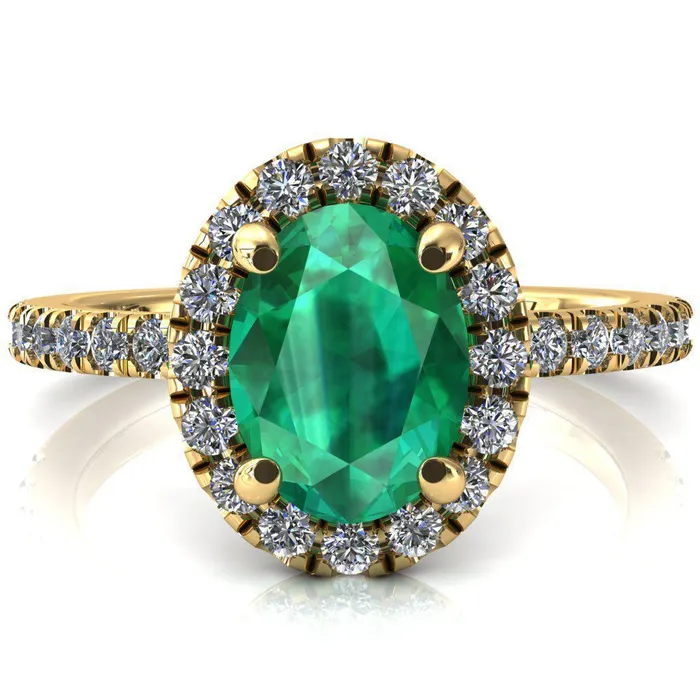 Fire Brilliance Talia Oval Emerald 4 Prong Halo 58 Micropave Engagement Ring Rings