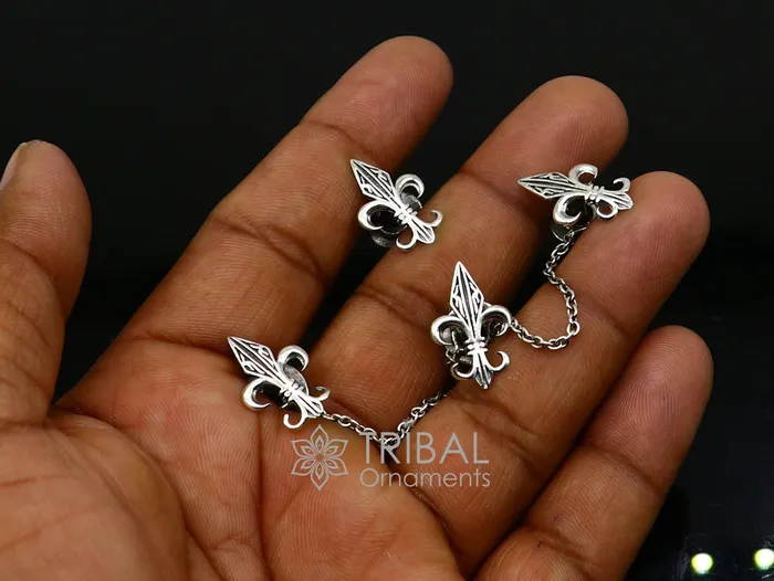 French Fleur de Lis design 925 Sterling Silver set of 4 kurta Buttons for Fashion Perfection silver cufflinks cultural trendy jewelry btn39 TRIBAL ORNAMENTS Rings French Fleur de Lis design 925 Sterling Silver set of 4 kurta Buttons for Fashion Perfection silver cufflinks cultural trendy jewelry btn39 TRIBAL ORNAMENTS Rings