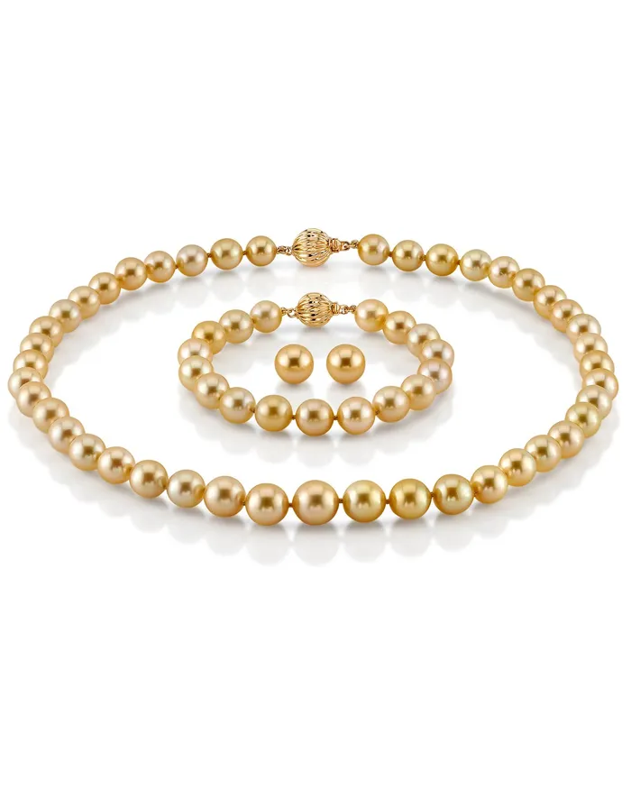 Golden Round South Sea Pearl Jewelry Set 80100mm spt Rings