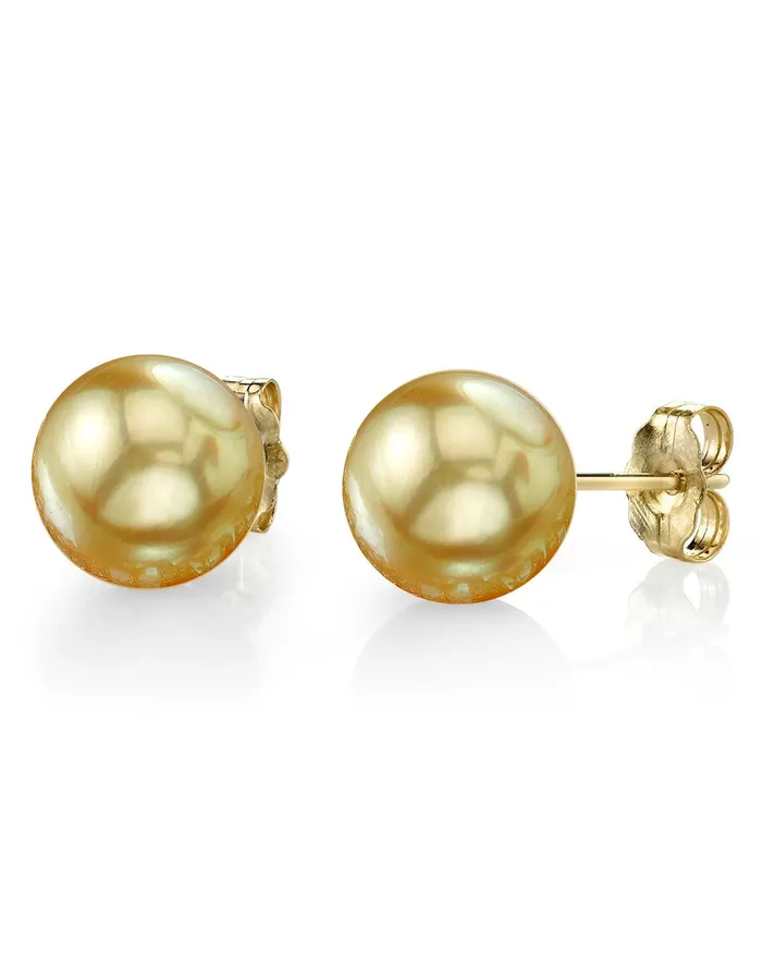 Golden South Sea Round Pearl Stud Earrings 8090mm spt Earrings