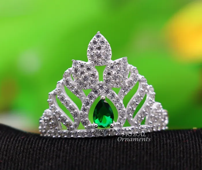 Gorgeous design cz stone handmade 925 sterling silver lord krishna baby mukut amazing laddy gopala crawling krishna crown mukut su915 TRIBAL ORNAMENTS Rings