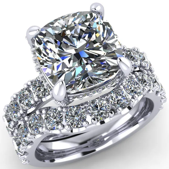 Grandeur Cushion Center Stone 4 Prong Basket and Half Eternity Fire Ring Fire Brilliance Rings Grandeur Cushion Center Stone 4 Prong Basket and Half Eternity Fire Ring Fire Brilliance Rings