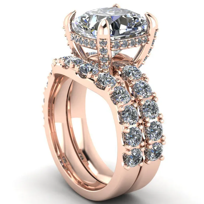 Grandeur Cushion Center Stone 4 Prong Basket and Half Eternity Fire Ring Fire Brilliance Rings