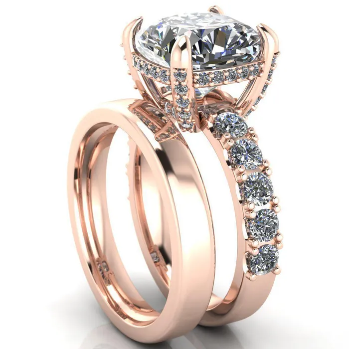 Grandeur Cushion Center Stone 4 Prong Basket and Half Eternity Fire Ring Fire Brilliance Rings