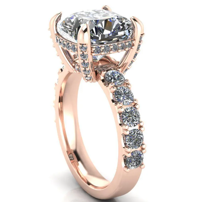 Grandeur Cushion Center Stone 4 Prong Basket and Half Eternity Fire Ring Fire Brilliance Rings