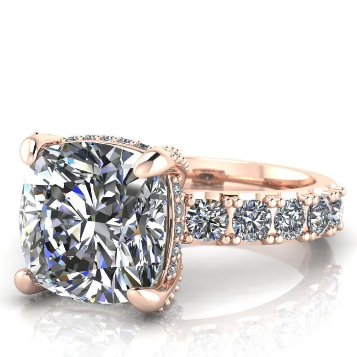 Grandeur Cushion Center Stone 4 Prong Basket and Half Eternity Fire Ring Fire Brilliance Rings