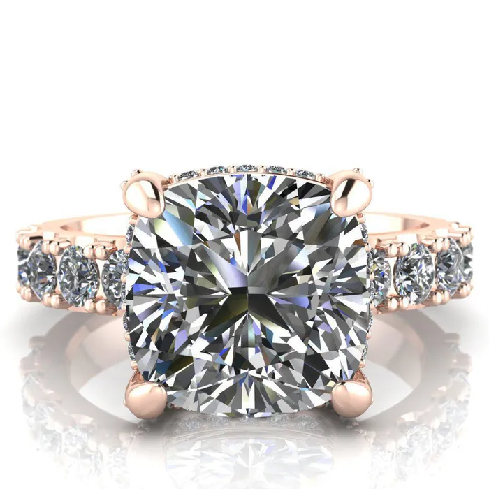 Grandeur Cushion Center Stone 4 Prong Basket and Half Eternity Fire Ring Fire Brilliance Rings