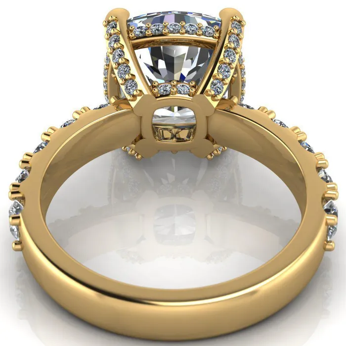 Grandeur Cushion Center Stone 4 Prong Basket and Half Eternity Fire Ring Fire Brilliance Rings