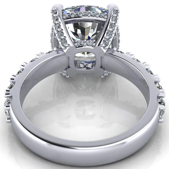 Grandeur Cushion Center Stone 4 Prong Basket and Half Eternity Fire Ring Fire Brilliance Rings