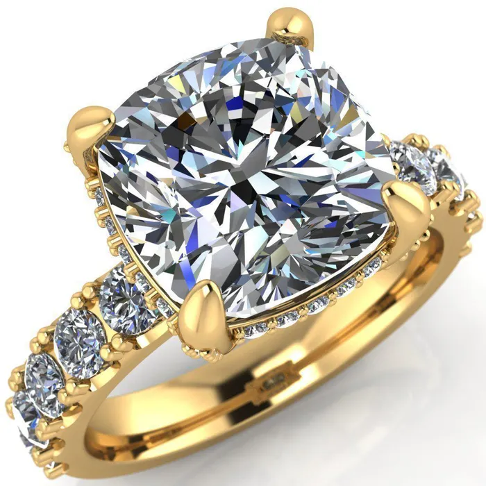 Grandeur Cushion Center Stone 4 Prong Basket and Half Eternity Fire Ring Fire Brilliance Rings