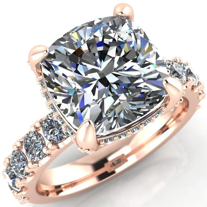 Grandeur Cushion Center Stone 4 Prong Basket and Half Eternity Fire Ring Fire Brilliance Rings