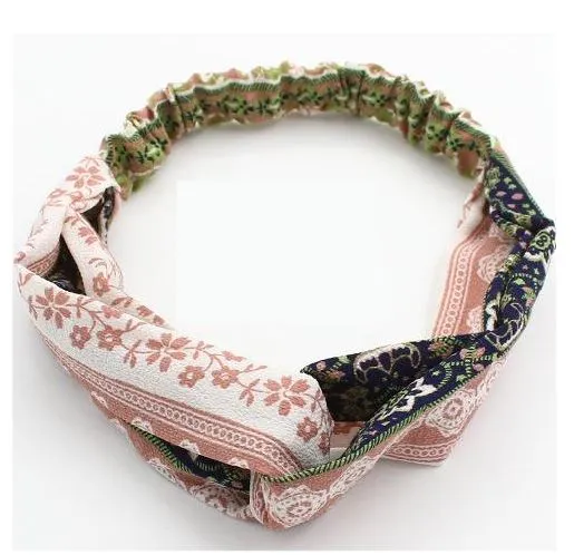 H281 Pink Floral Pattern Cloth Hair Band 01 Rings