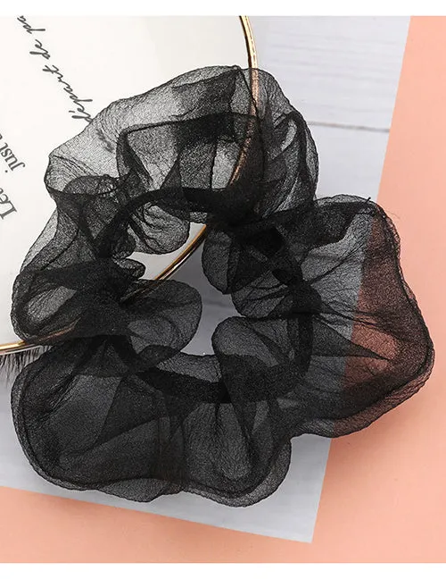 H606 Black Mesh Hair Scrunchie 02 Rings