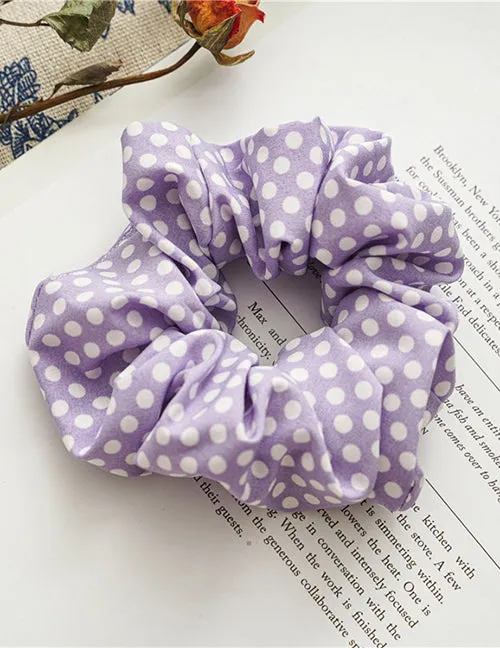 H791 Lavender White Polka Dots Hair Scrunchie 02 Rings