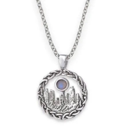Hamilton Young Necklaces Large Outlander Inspired Standing Stones Rhodium Plated Pendant with Moonstone Hamilton Young Necklaces Large Outlander Inspired Standing Stones Rhodium Plated Pendant with Moonstone