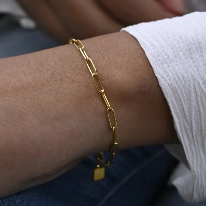 Jewelvers Bracelets 18K GoldFilled Square Charm Link Chain Bracelet Jewelvers Bracelets 18K GoldFilled Square Charm Link Chain Bracelet
