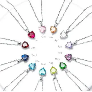 Jewelvers Necklaces 925 Sterling Silver Heart Birthstone Necklace