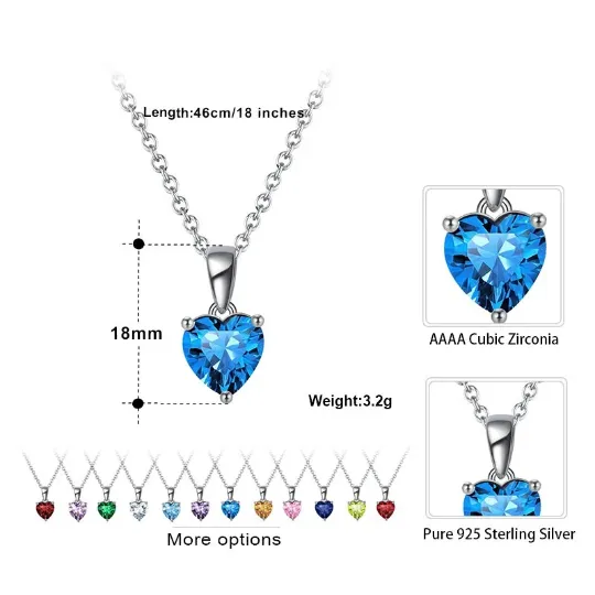 Jewelvers Necklaces 925 Sterling Silver Heart Birthstone Necklace Jewelvers Necklaces 925 Sterling Silver Heart Birthstone Necklace