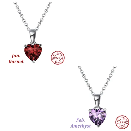 Jewelvers Necklaces 925 Sterling Silver Heart Birthstone Necklace Jewelvers Necklaces 925 Sterling Silver Heart Birthstone Necklace