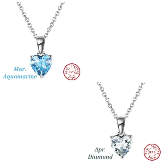 Jewelvers Necklaces 925 Sterling Silver Heart Birthstone Necklace Jewelvers Necklaces 925 Sterling Silver Heart Birthstone Necklace