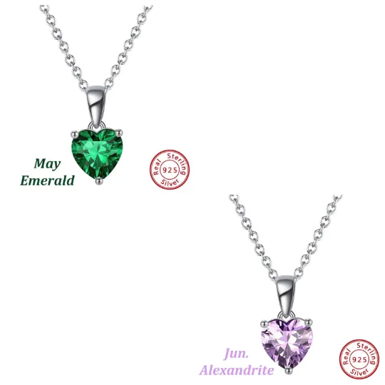 Jewelvers Necklaces 925 Sterling Silver Heart Birthstone Necklace Jewelvers Necklaces 925 Sterling Silver Heart Birthstone Necklace