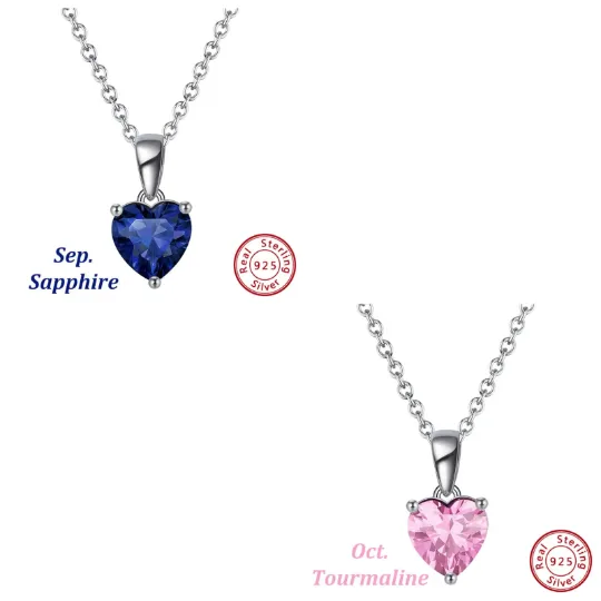 Jewelvers Necklaces 925 Sterling Silver Heart Birthstone Necklace Jewelvers Necklaces 925 Sterling Silver Heart Birthstone Necklace