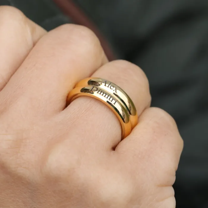 Jewelvers Rings 18K GoldFilled Personalized Ring Custom Engraved Double Band Name Ring for Women