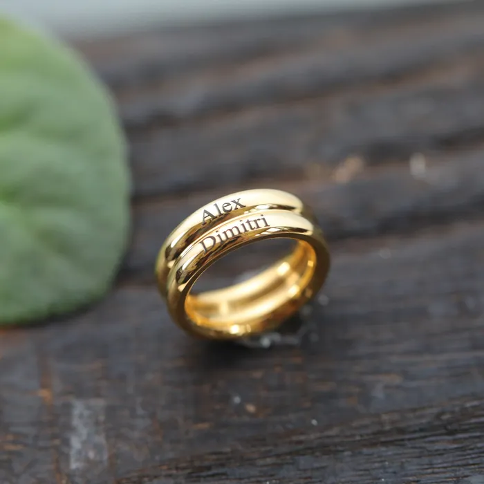 Jewelvers Rings 18K GoldFilled Personalized Ring Custom Engraved Double Band Name Ring for Women