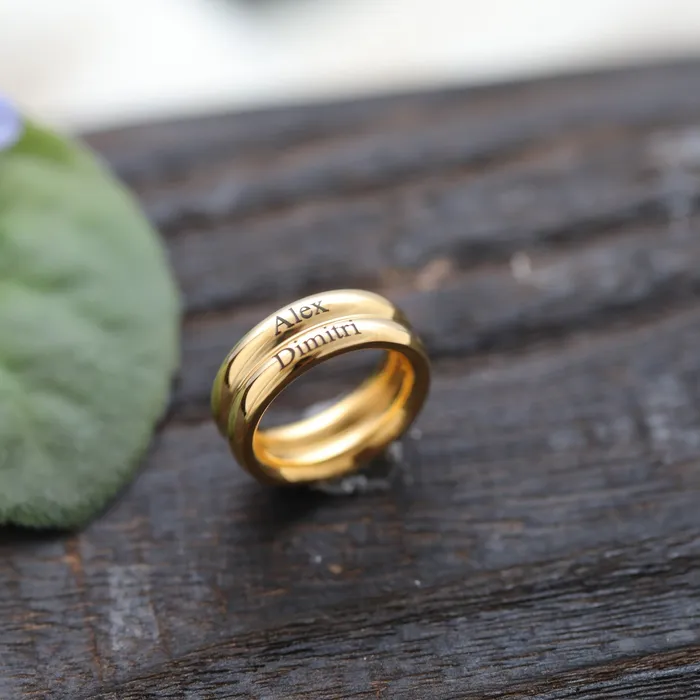 Jewelvers Rings 18K GoldFilled Personalized Ring Custom Engraved Double Band Name Ring for Women
