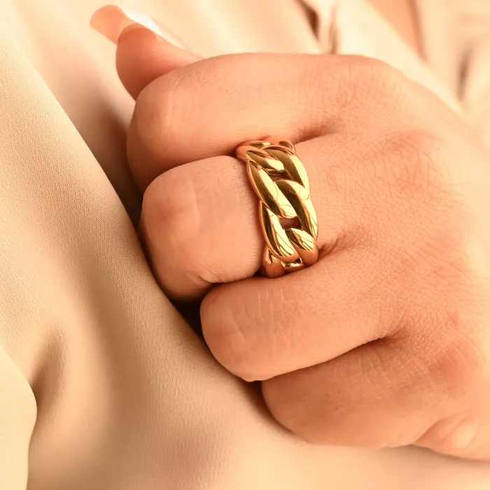 Jewelvers Rings 18K GoldFilled Thick Cuban Link Ring Chunky Chain Ring For Women Jewelvers Rings 18K GoldFilled Thick Cuban Link Ring Chunky Chain Ring For Women