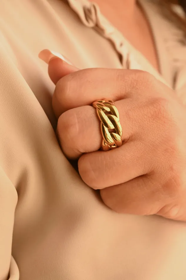 Jewelvers Rings 18K GoldFilled Thick Cuban Link Ring Chunky Chain Ring For Women Jewelvers Rings 18K GoldFilled Thick Cuban Link Ring Chunky Chain Ring For Women
