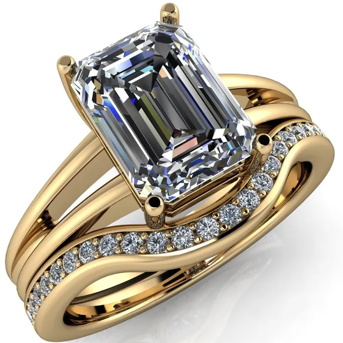 Karinne Emerald Center Stone Split Shank 4 Prong Ring Fire Brilliance Rings Karinne Emerald Center Stone Split Shank 4 Prong Ring Fire Brilliance Rings
