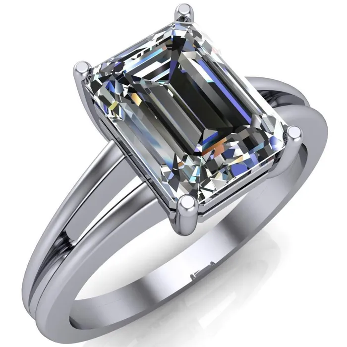 Karinne Emerald Center Stone Split Shank 4 Prong Ring Fire Brilliance Rings