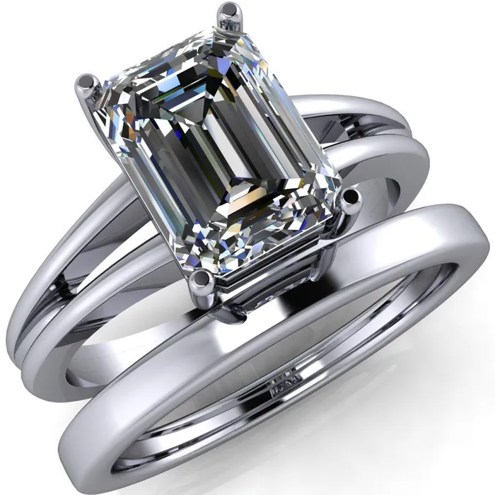 Karinne Emerald Center Stone Split Shank 4 Prong Ring Fire Brilliance Rings