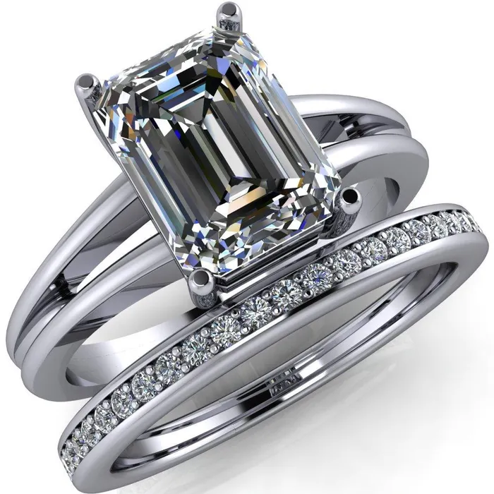 Karinne Emerald Center Stone Split Shank 4 Prong Ring Fire Brilliance Rings