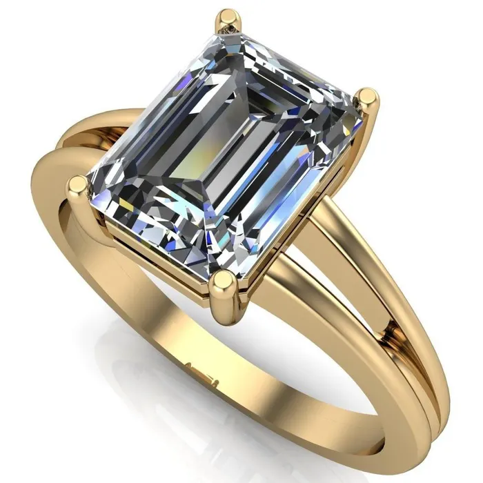 Karinne Emerald Center Stone Split Shank 4 Prong Ring Fire Brilliance Rings
