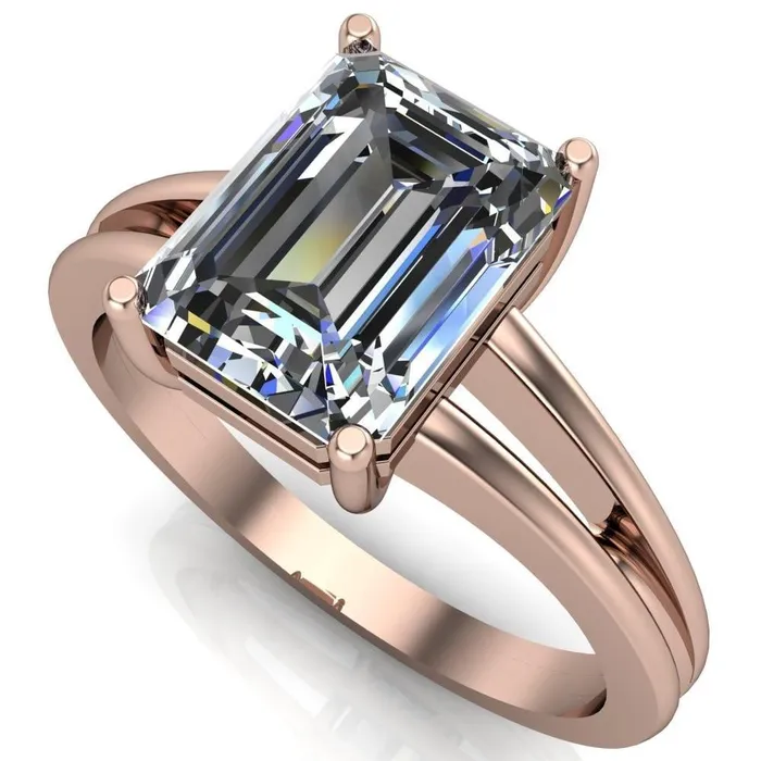 Karinne Emerald Center Stone Split Shank 4 Prong Ring Fire Brilliance Rings