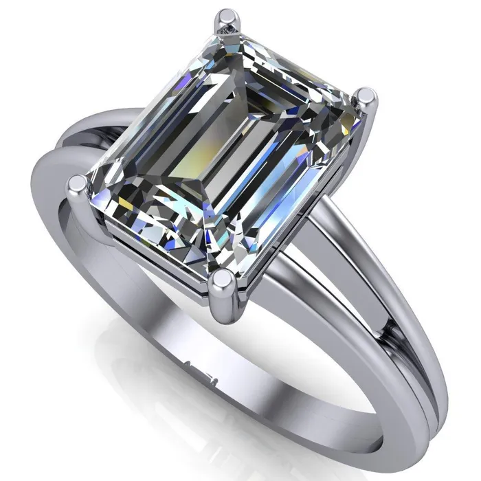 Karinne Emerald Center Stone Split Shank 4 Prong Ring Fire Brilliance Rings